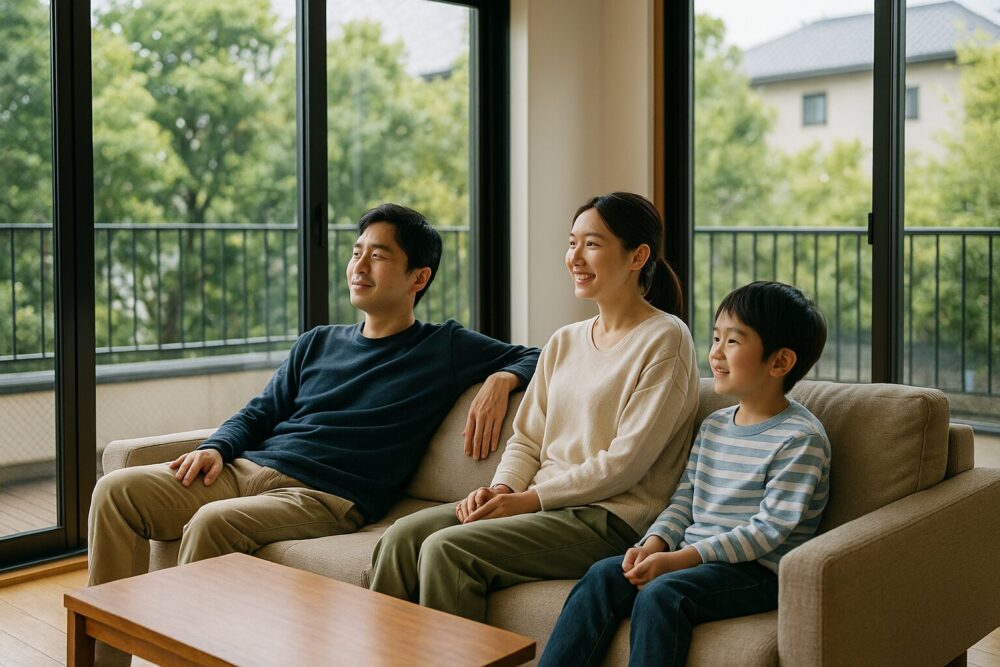 明るい2階リビングで始まる朝の風景