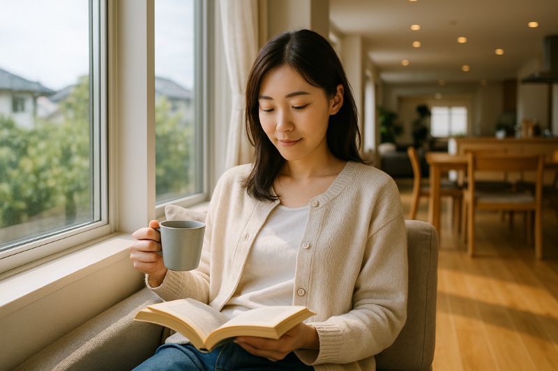 窓辺でくつろぐ大きなLDKのある暮らし
