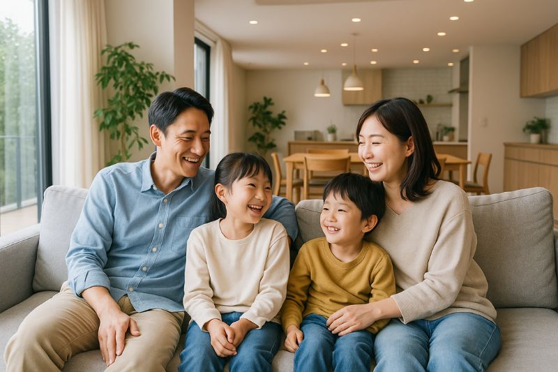 家族が集う大きなLDKのくつろぎ空間