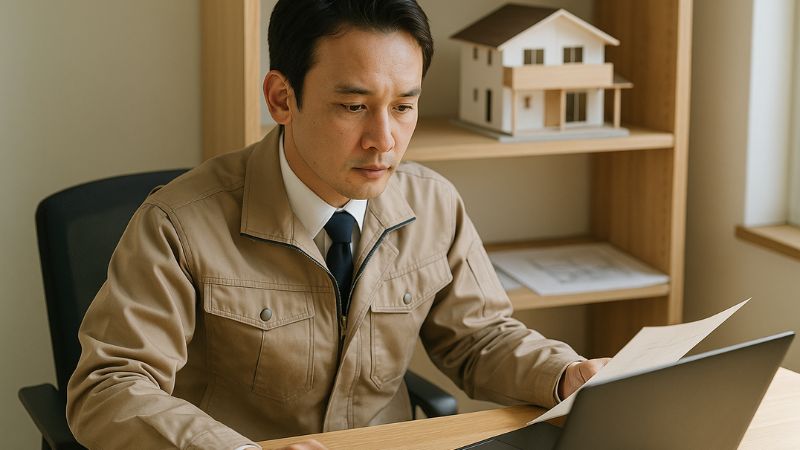 耐震等級3の住宅申請に必要な施工会社登録を確認する日本人男性