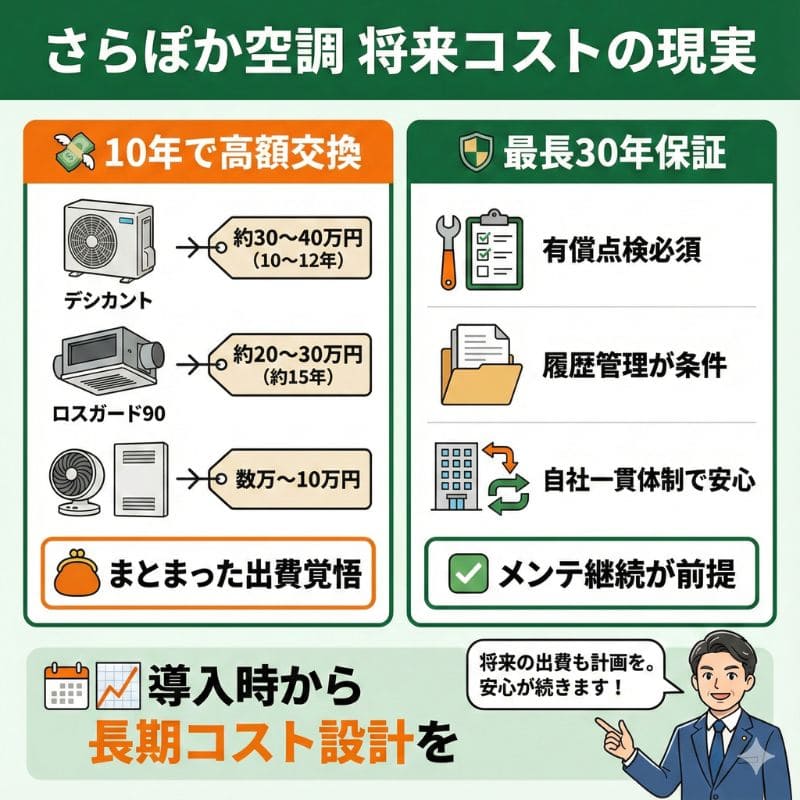 一条工務店さらぽか空調の維持費と30年保証の解説図