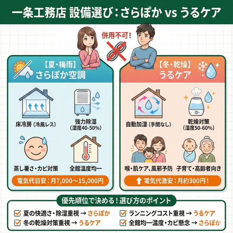一条工務店「さらぽか」と「うるケア」の比較・選び方インフォグラフィック