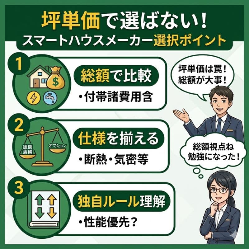 一条工務店の価格判断にも。坪単価ではなく総額と仕様で比較する重要性を解説。
