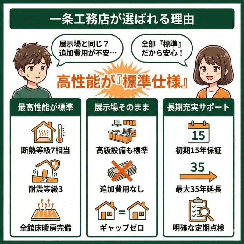 一条工務店が選ばれる理由：標準仕様の高性能と保証
