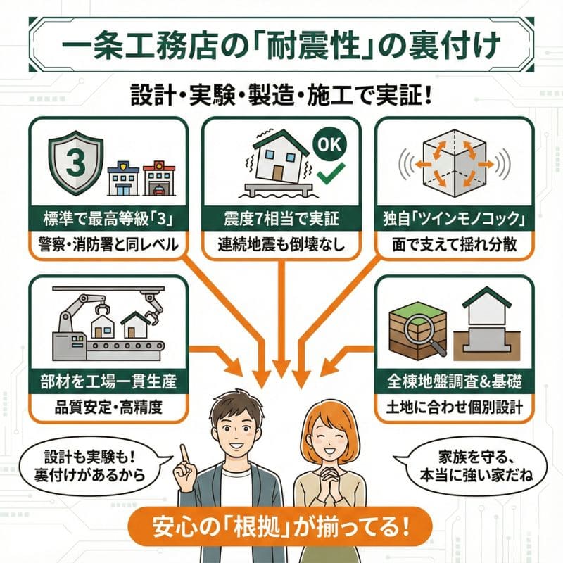 一条工務店の耐震性裏付けインフォグラフィック
