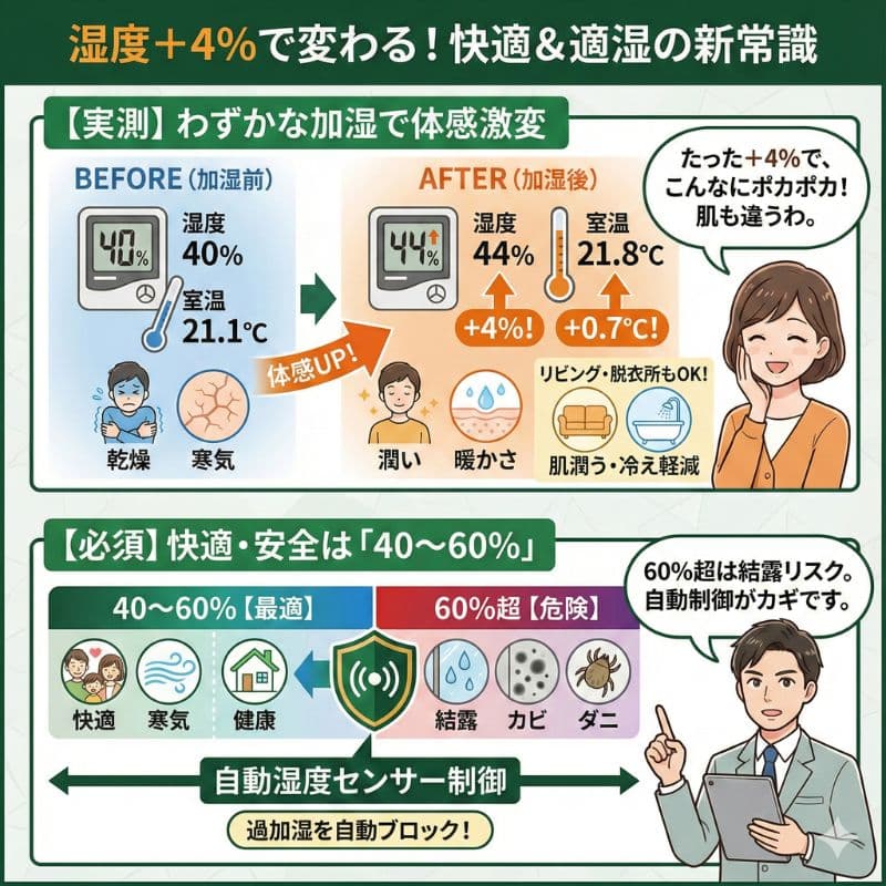 一条工務店：湿度+4%で快適＆40〜60%自動制御の重要性