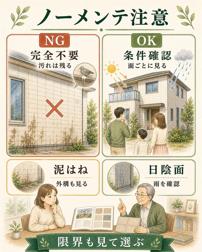 完全ノーメンテではない注意点を示すNGOK図解