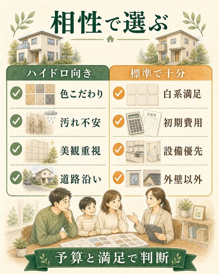 ハイドロテクトタイルと標準タイルの相性表