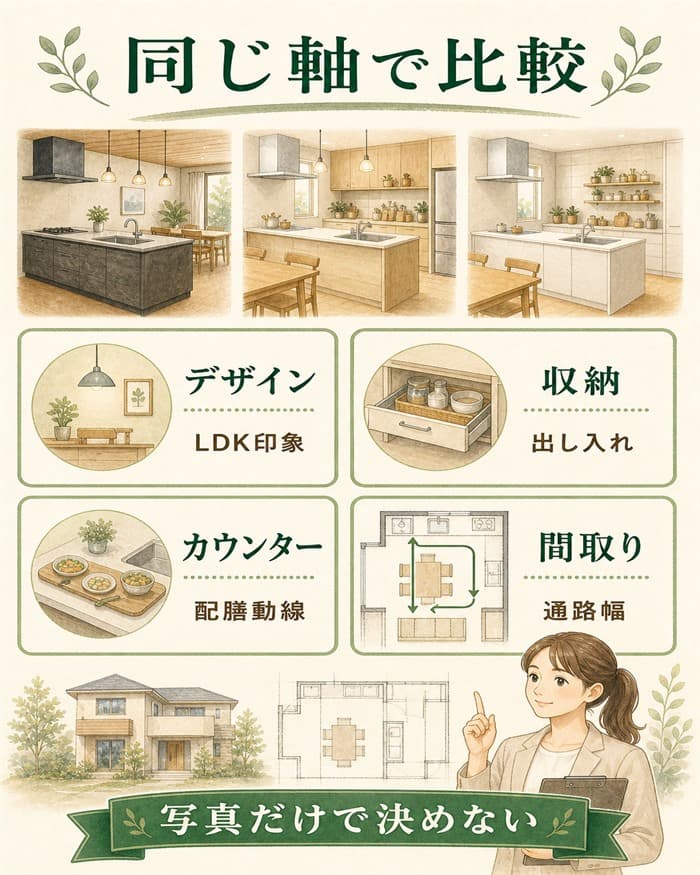キッチンシリーズを同じ判断軸で比べるための図解