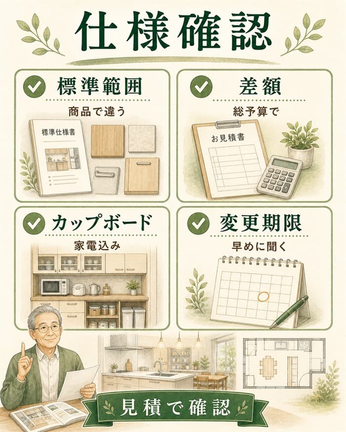 標準仕様とオプション差額を見積で確認する図解