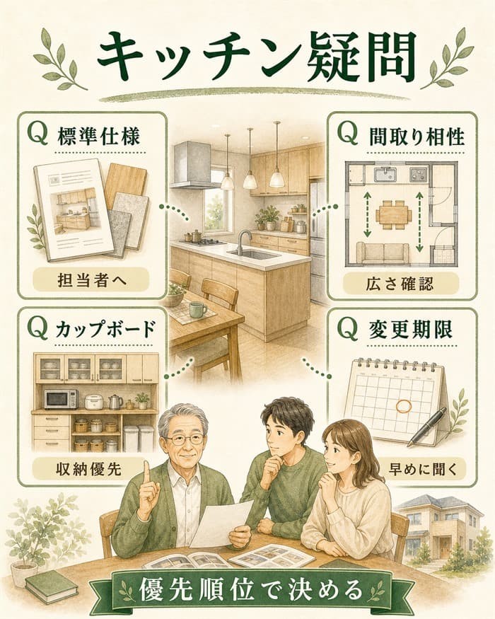 一条工務店のキッチン疑問を条件別に整理した図解