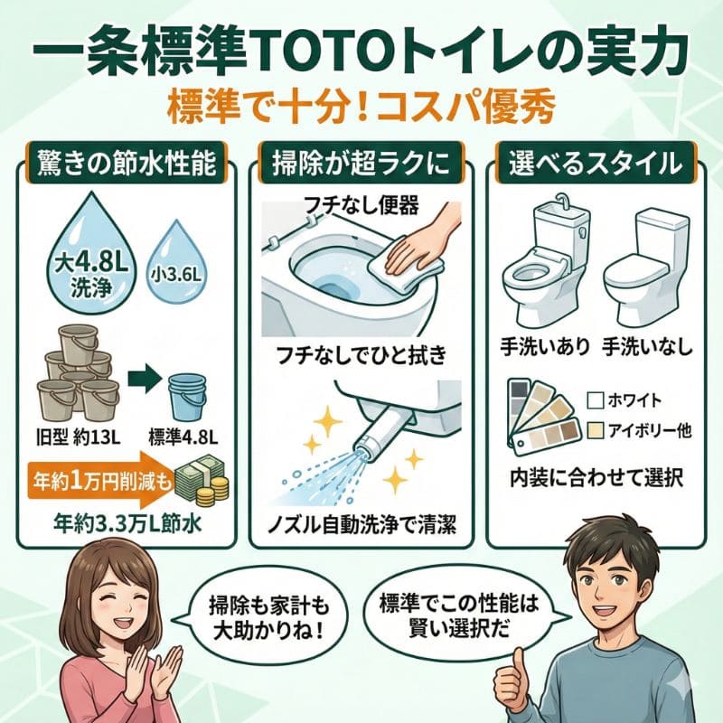 一条工務店標準TOTOトイレの節水・清掃性解説