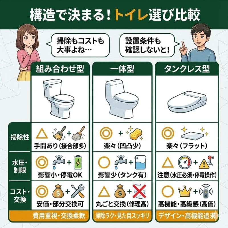 一条工務店のトイレ選び。構造別の掃除性・費用比較
