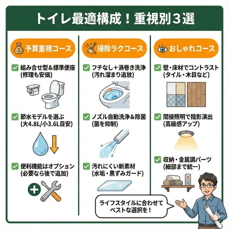 一条工務店のトイレ選び：予算・掃除・見た目別おすすめ3選