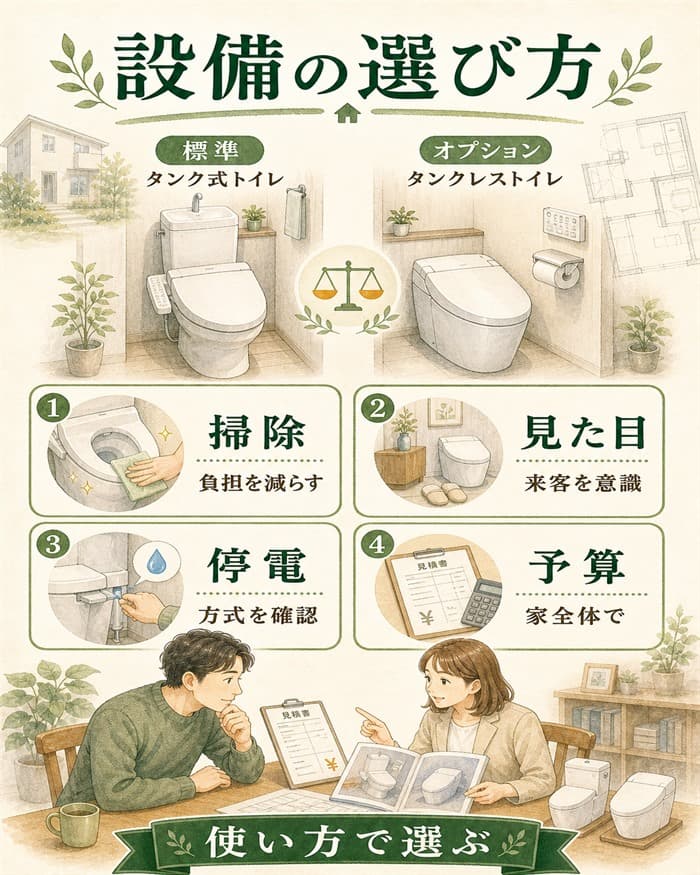 標準トイレとオプションを使い方で選ぶ比較図解