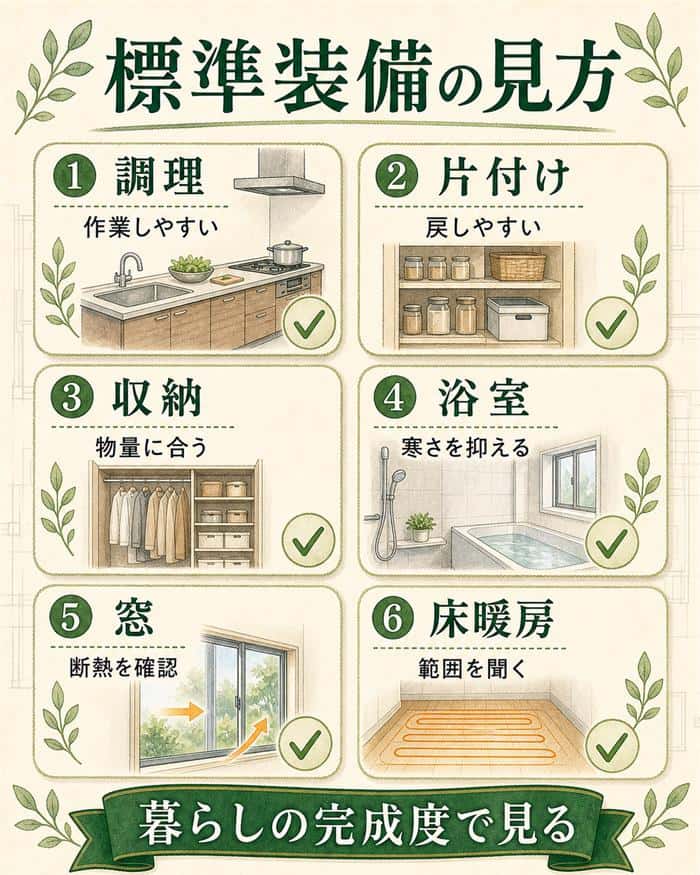 標準装備を暮らしの使いやすさで見るチェック図