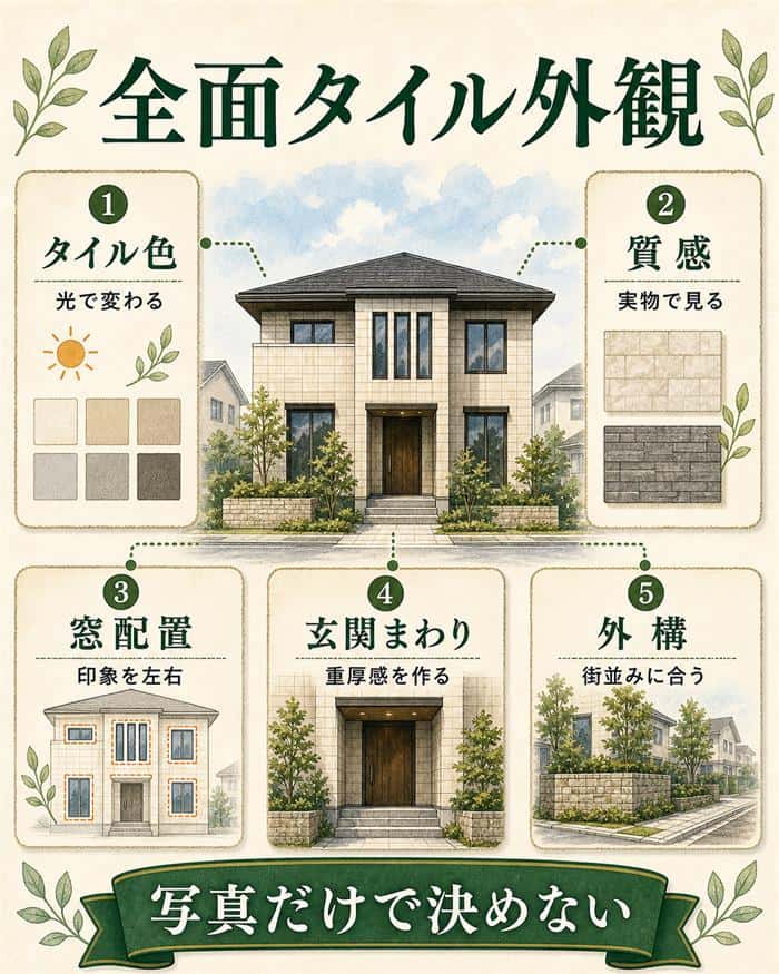 全面タイル外観を実物確認で考える住宅図解