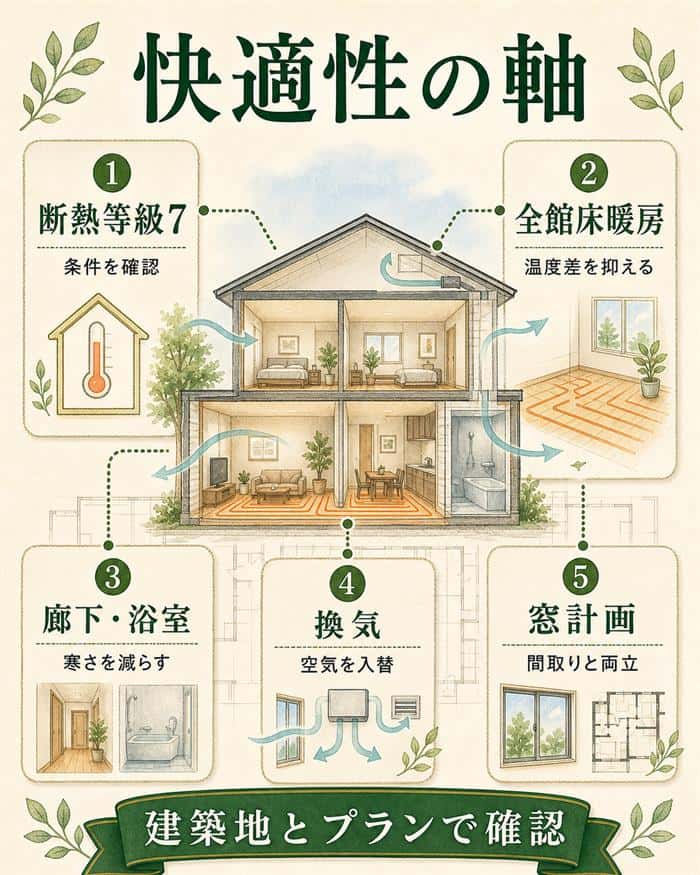 断熱等級7と全館床暖房の快適性を整理した図