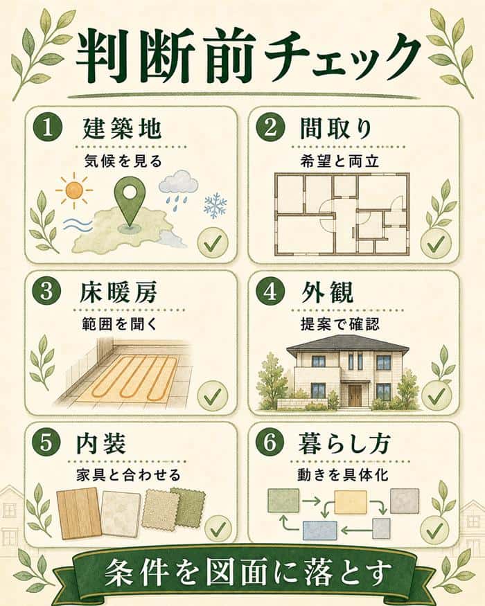 判断前に確認したい建築地や間取りのチェック図