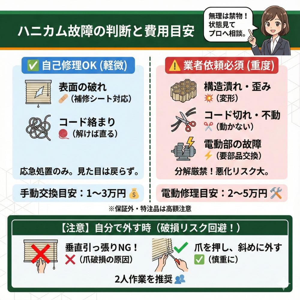 一条工務店ハニカムシェードの修理交換と費用目安