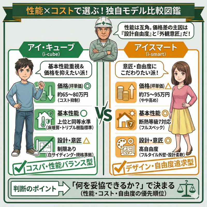 一条工務店アイ・キューブとアイスマートの性能・価格比較図