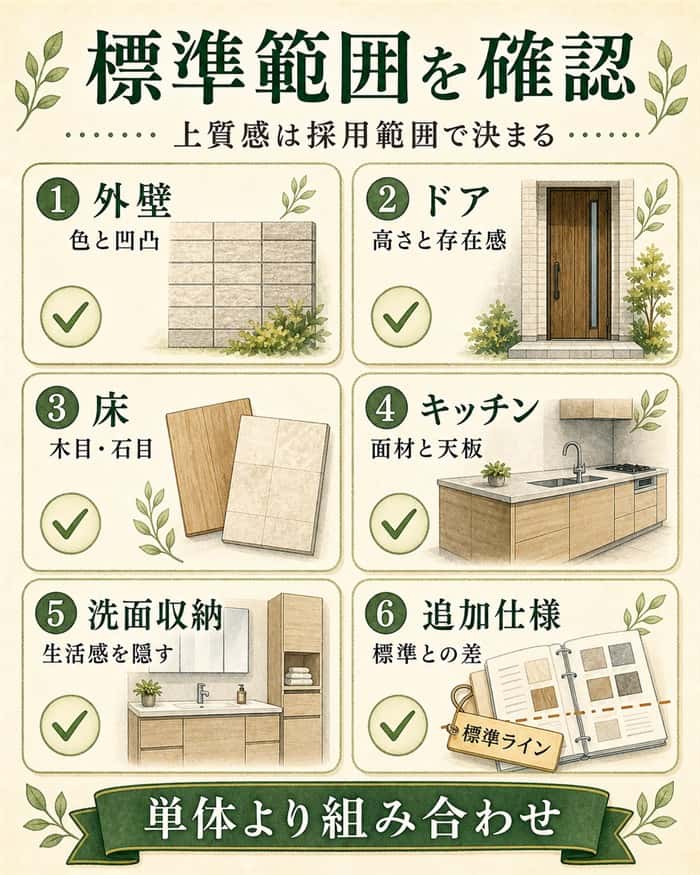標準仕様の確認範囲をチェックリスト化した図解