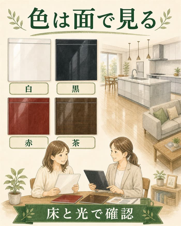鏡面カラーを床や採光と合わせて面積で確認するカラー図