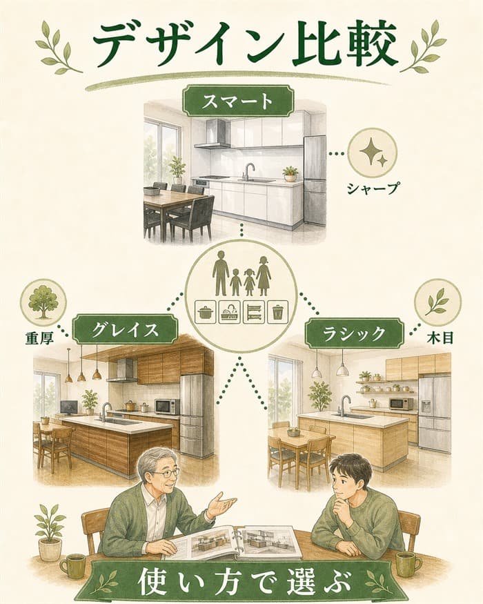 スマート・グレイス・ラシックをデザイン方向で比べる図解