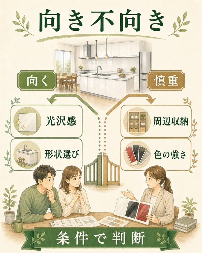 スマートキッチンが向く条件と慎重に見る条件を整理した図
