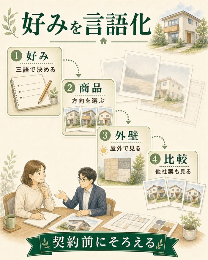 好みの外観を言語化して比較する流れの図解