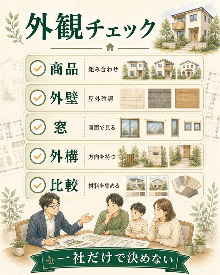外観で後悔しない確認項目をまとめた図解