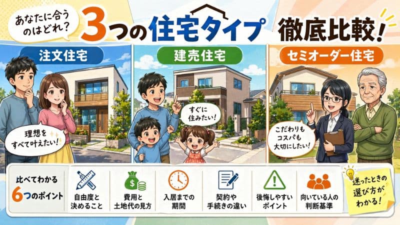 注文住宅・建売・セミオーダーを比較｜費用と自由度の違いでわかる失敗しない選び方