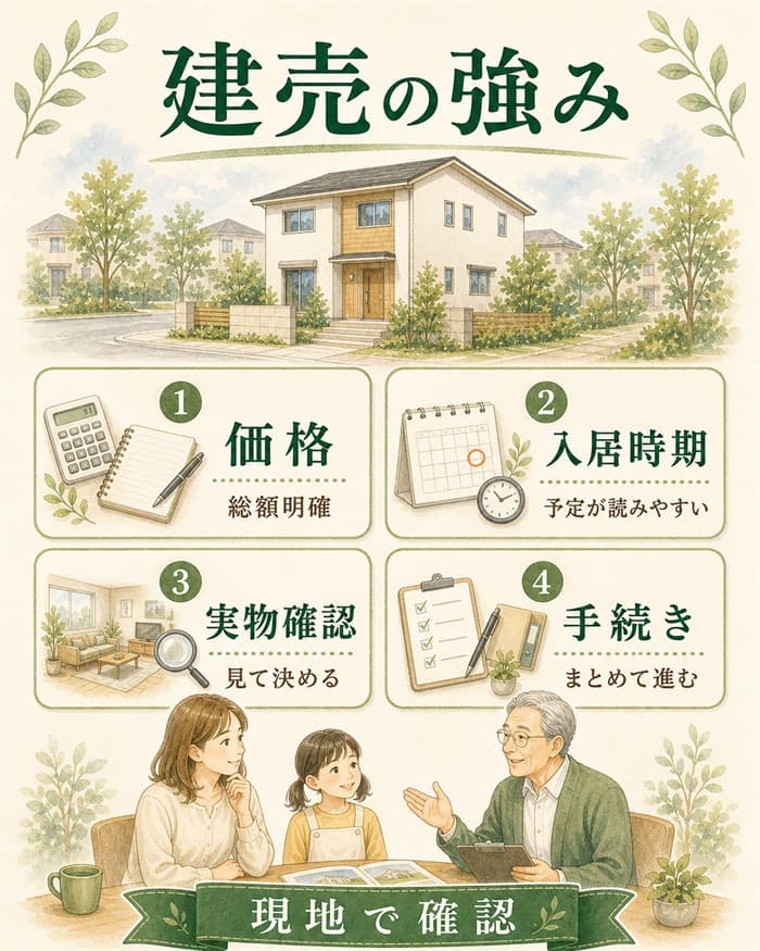 建売住宅の価格や入居時期の分かりやすさを示す図解