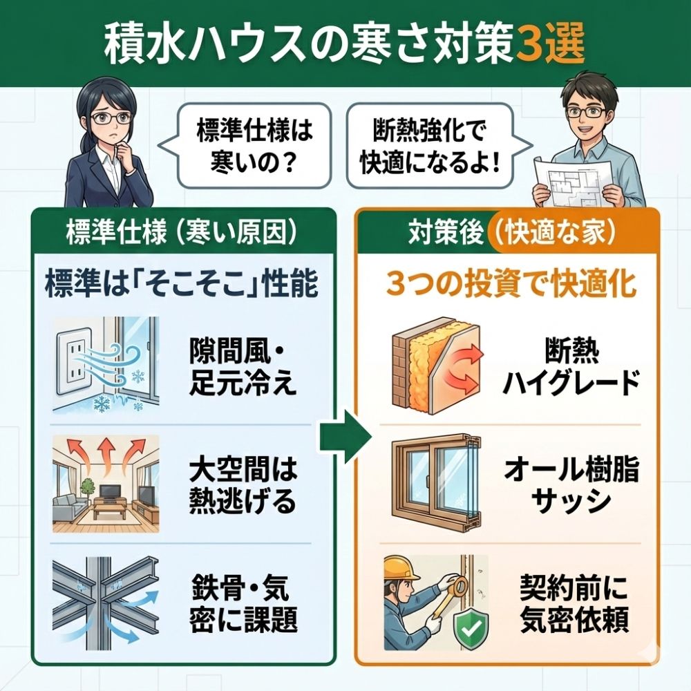 積水ハウスの寒さ対策3選：断熱、サッシ、気密で快適な家へ