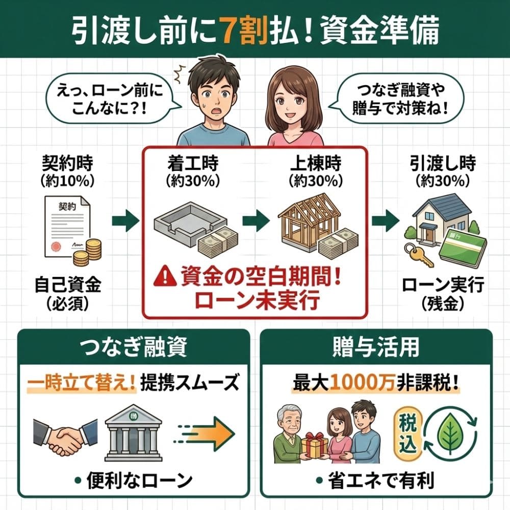 積水ハウス引渡し前に7割支払い!資金準備と対策図解
