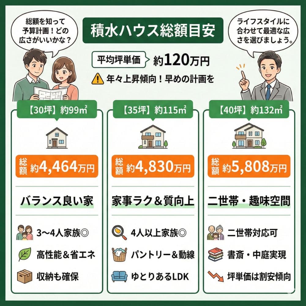 積水ハウス30坪・35坪・40坪の総額目安比較