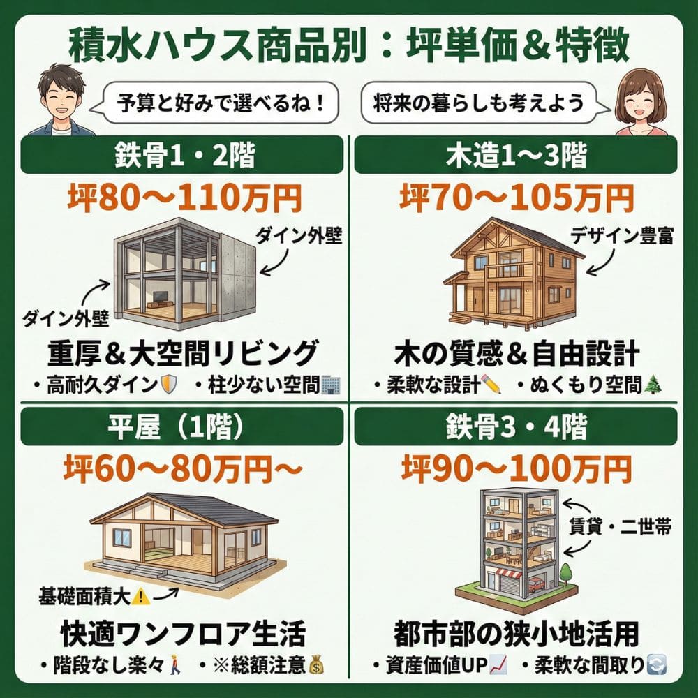 積水ハウス商品別坪単価と特徴比較インフォグラフィック