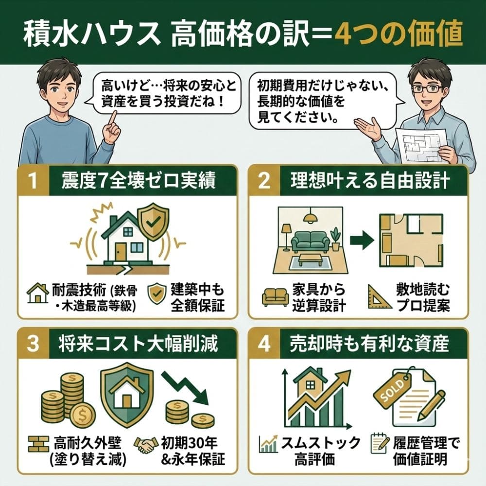 積水ハウスの価格が高い理由：4つの価値の図解