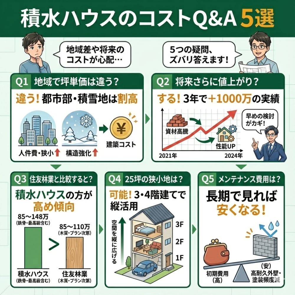 積水ハウスのコストQ&A 5選。坪単価や将来費用を解説