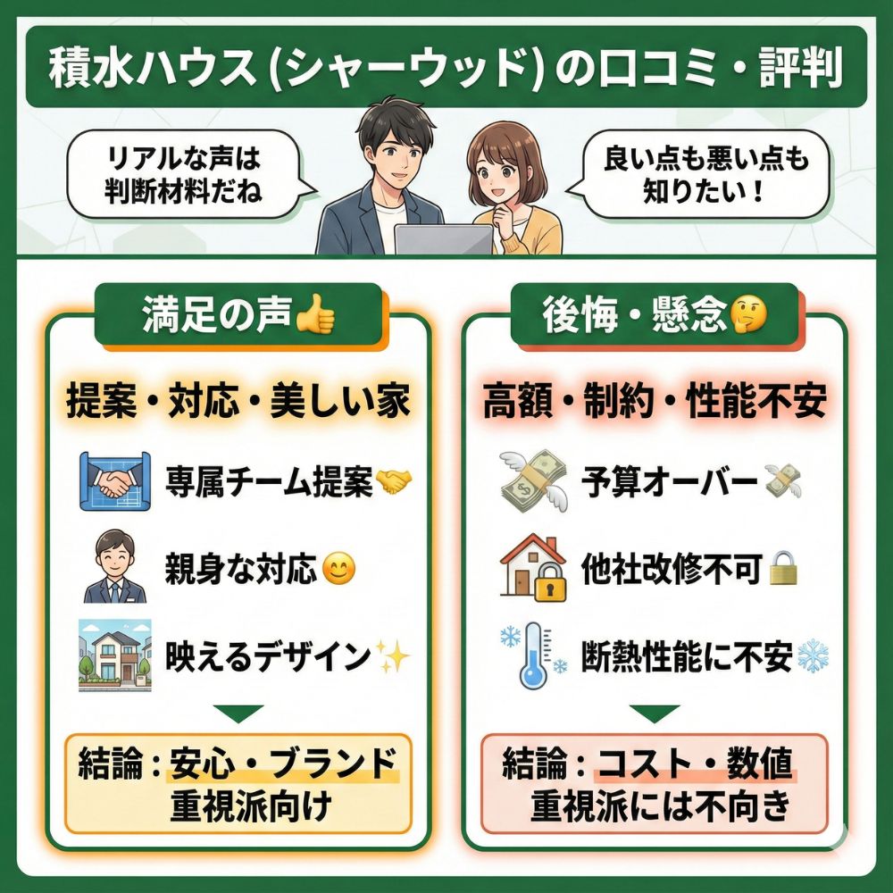 積水ハウス口コミ評判。満足と後悔の比較と結論