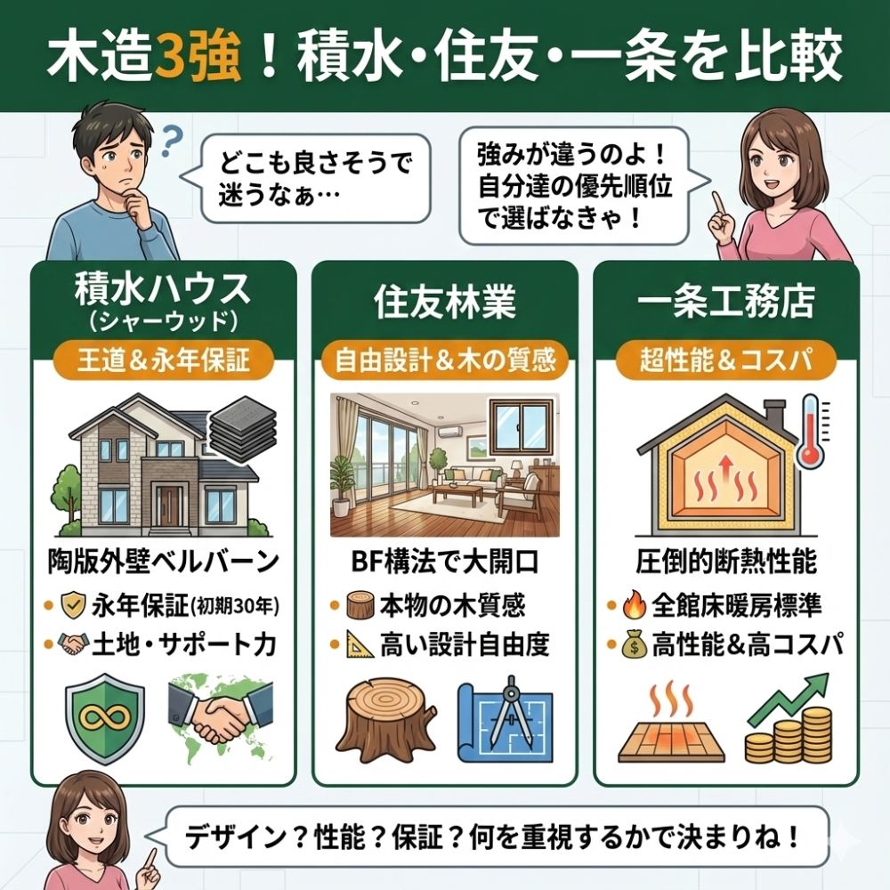積水・住友・一条、木造3大メーカーの特徴と選び方を比較解説