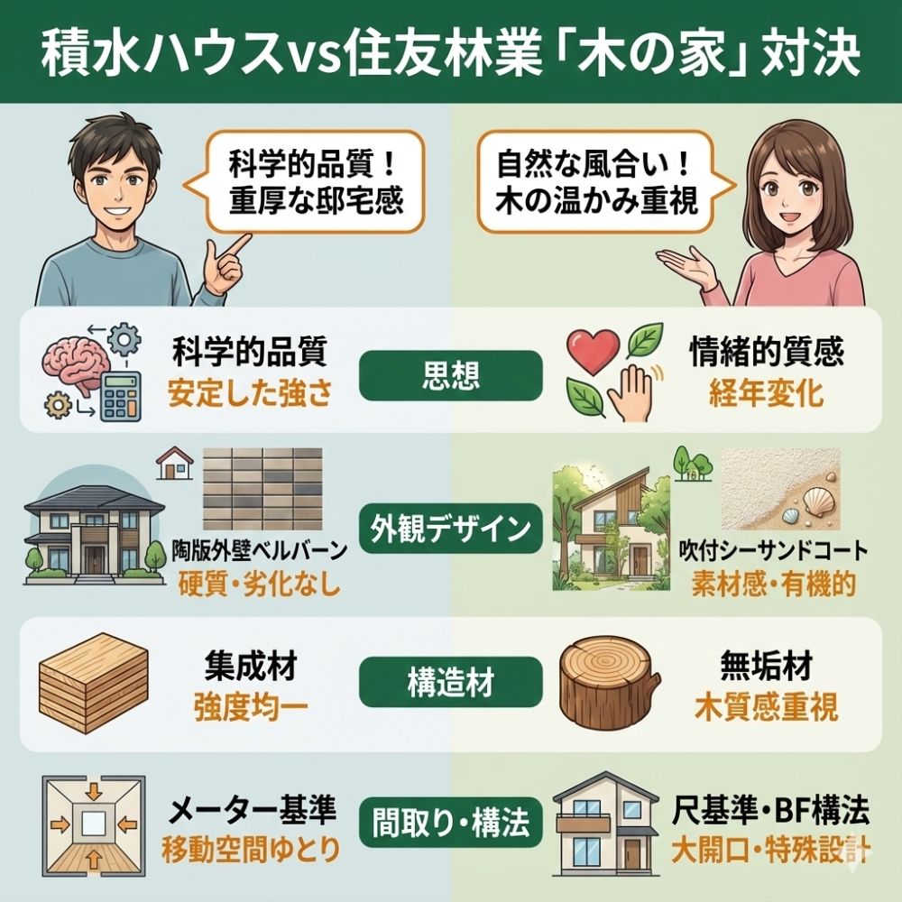 積水ハウスvs住友林業｜科学的品質と自然的風合いの比較