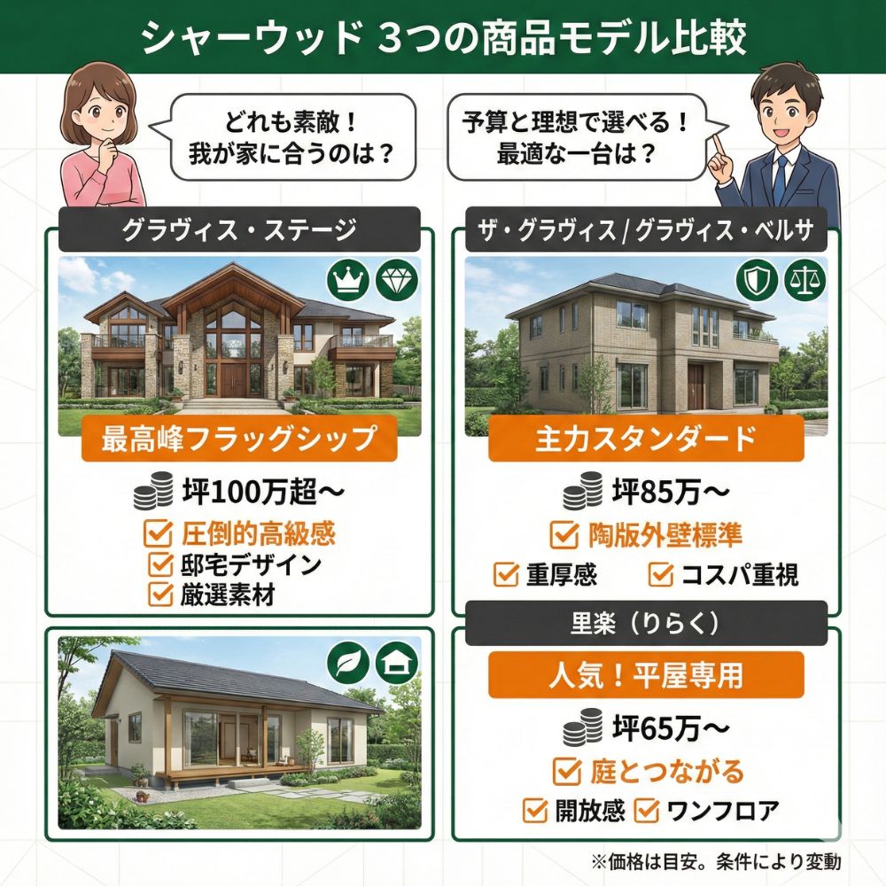 シャーウッド3商品比較：価格と特徴がわかる図解