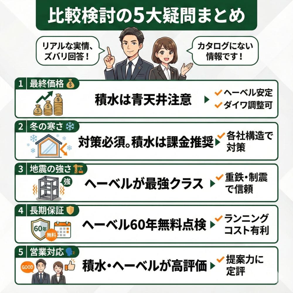 積水ハウスなど、比較検討の5大疑問Q&Aまとめ画像