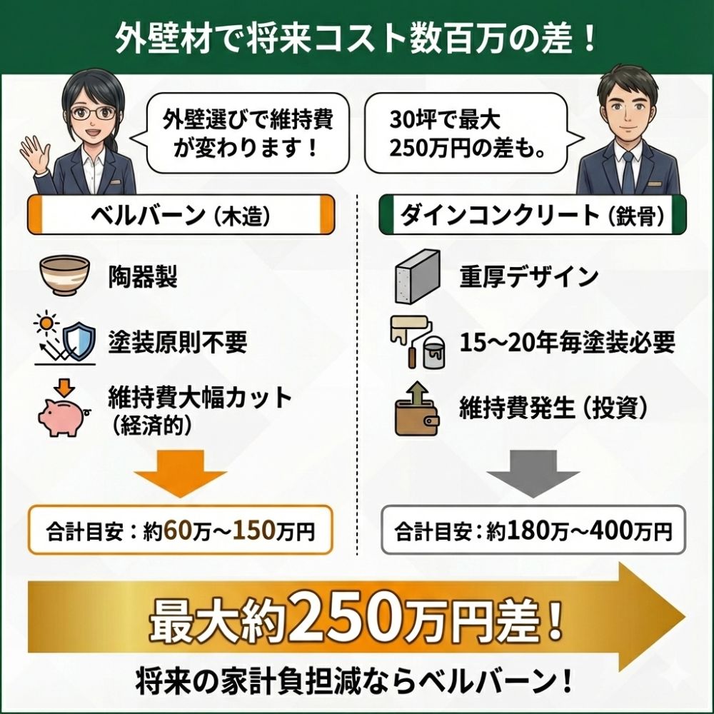 積水ハウス外壁材、将来コスト250万円差の比較
