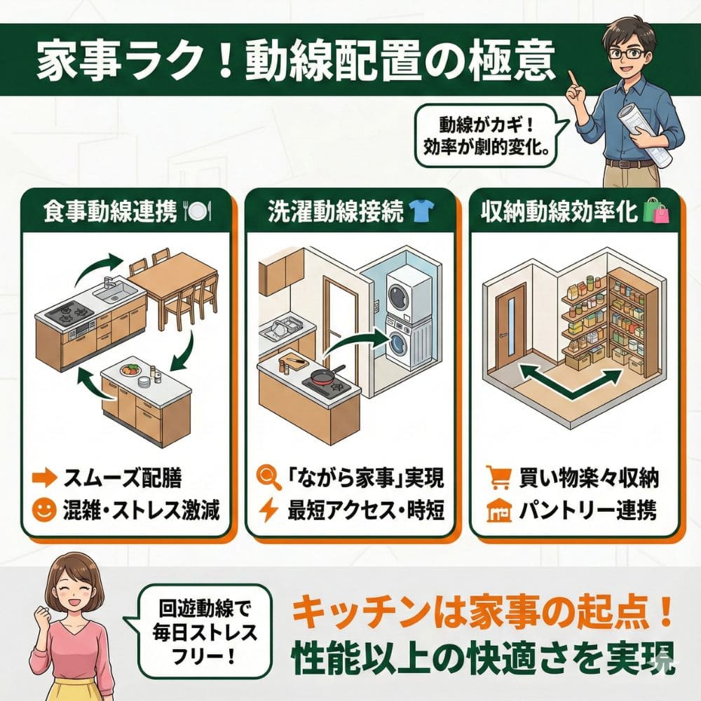 一条工務店の家事動線インフォグラフィック