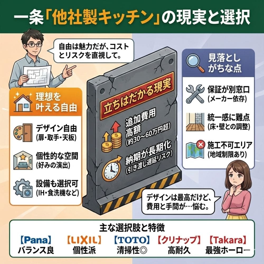 一条工務店で他社製キッチンを選ぶメリットとデメリットの図解