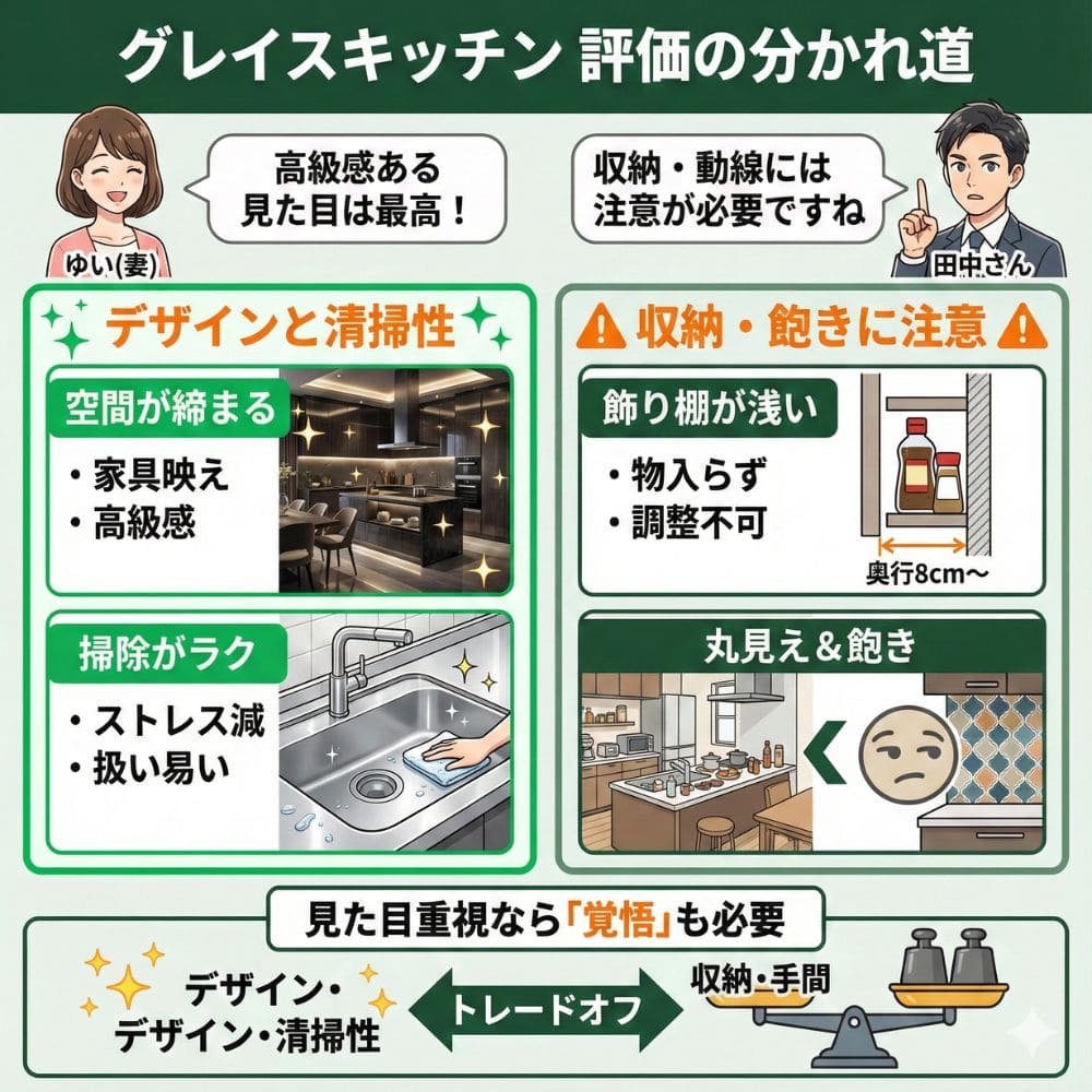一条工務店のグレイスキッチン、口コミ評価のメリット・デメリット比較。
