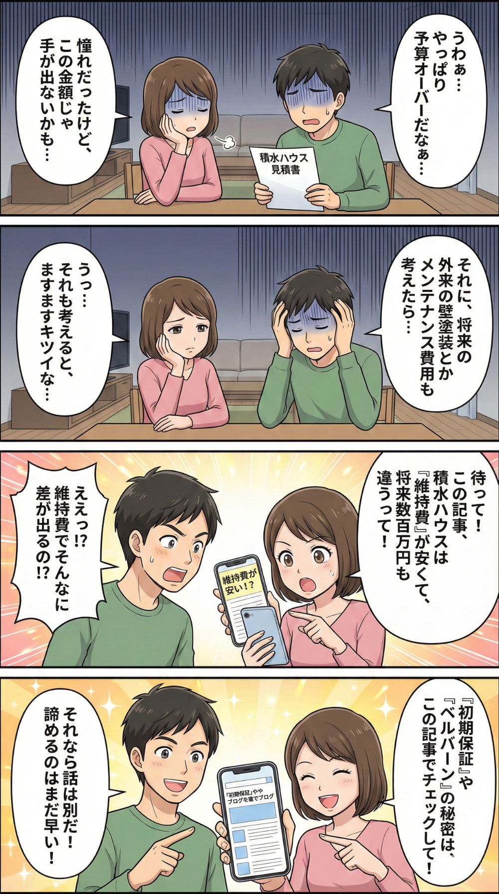 積水ハウスは維持費が安い!見積もりで諦めないための4コマ