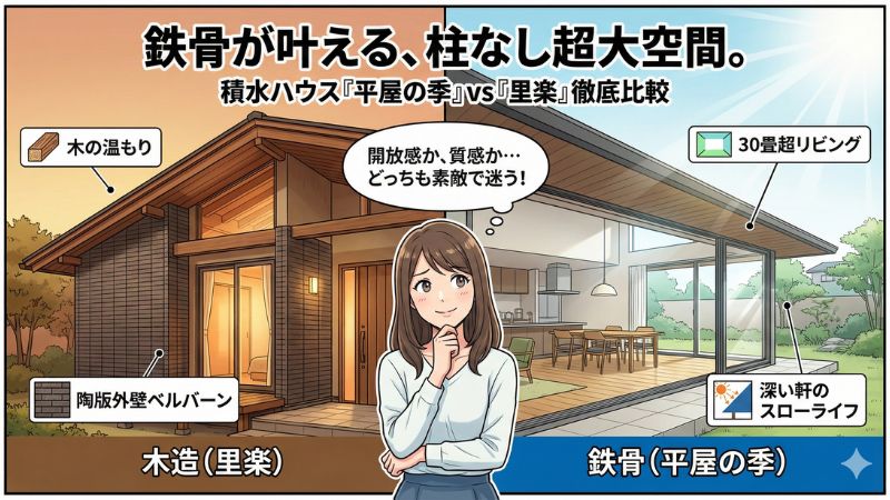 積水ハウス【平屋の季】坪単価と評判！鉄骨大空間の間取りアイデア 
